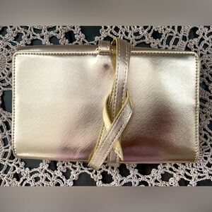 NEW Jewelry Bag: Gold Faux Leather w/Tie Close, Lightweight, 6x9”